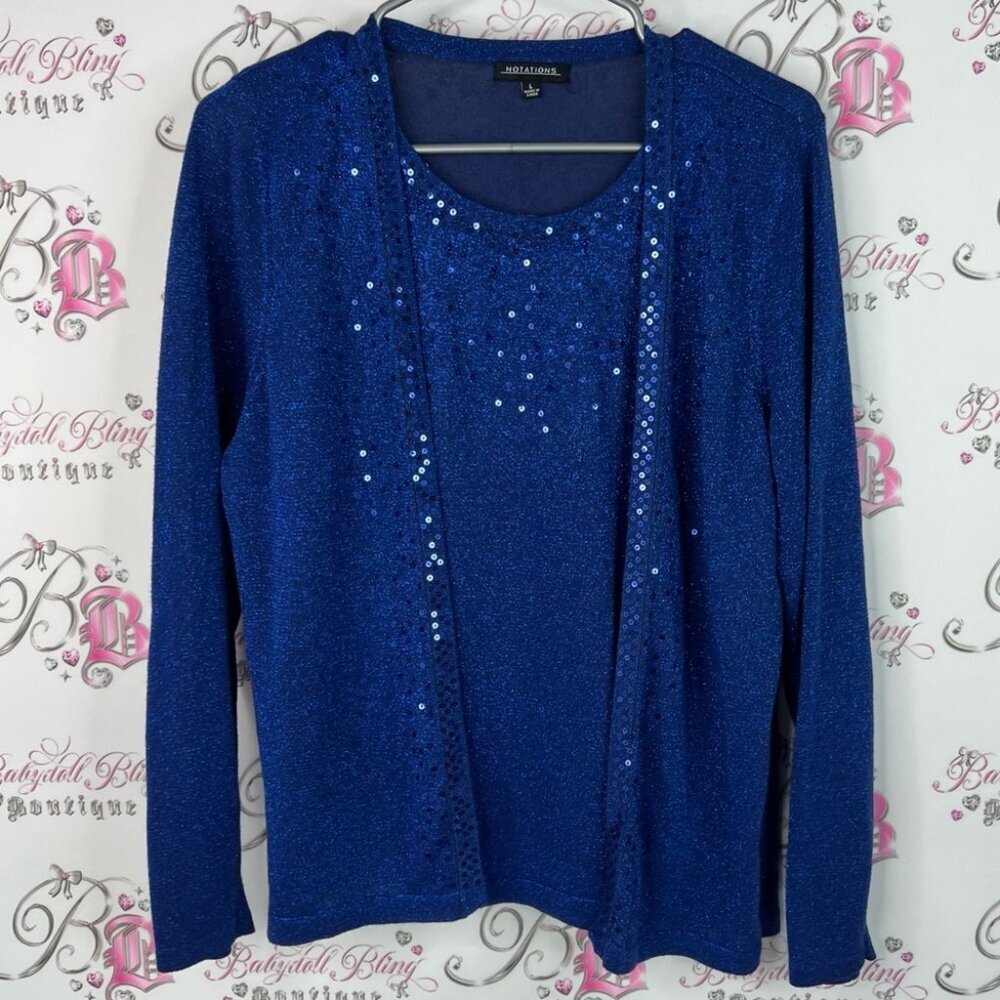 Notations sweater dual embroidery sequins sparkly Royal Blue Sequin Cardigan